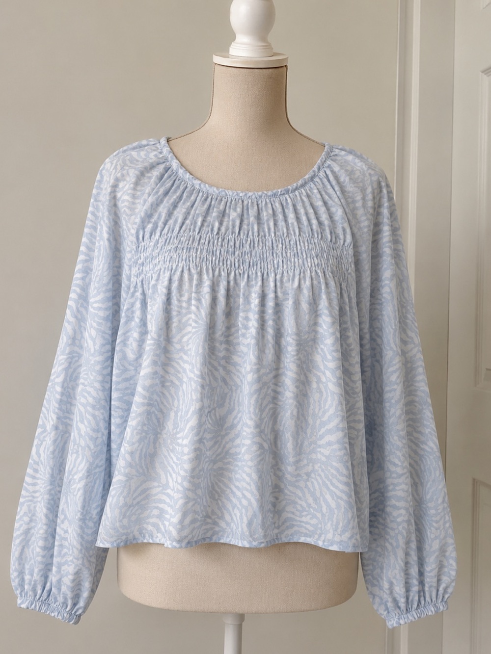 Universal Thread Light Blue Smocked Yoke Peasant Blouse